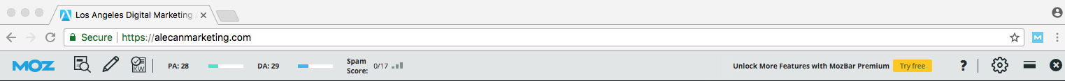 Moz Bar Domain Authority