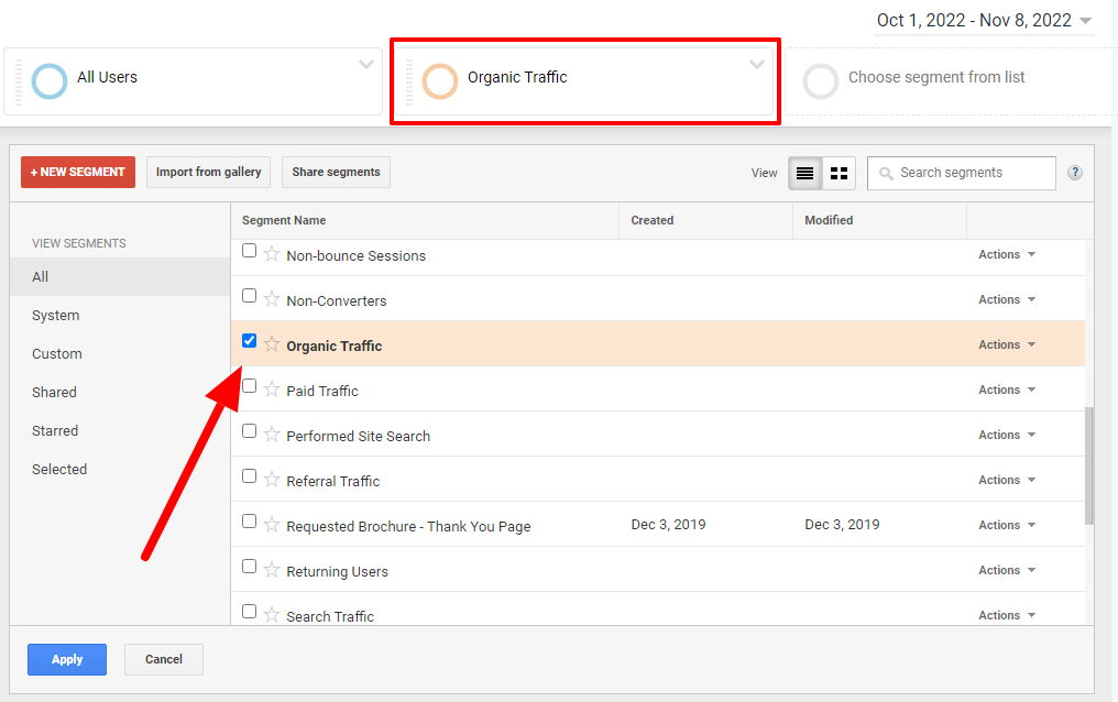 Website Organic Traffic Metrics